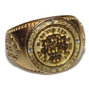 Vintage Estate Brass Men Signet Ring Rocker Biker Crest Statement US Size 10.25